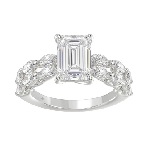 Solid 14K White Gold 4 1/5CT Emerald & Marquise Lab-Grown Diamond Ladies Engagement Ring (Color F-G -Clarity VS1/VS2) Solid 14K White Gold 4 1/5CT Emerald & Marquise Lab-Grown Diamond Ladies Engagement Ring (Color F-G -Clarity VS1/VS2)