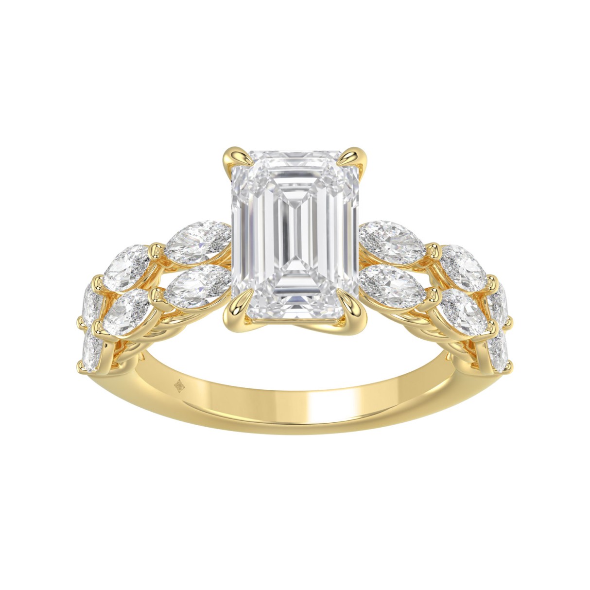 Solid 14K Yellow Gold 4 1/5CT Emerald & Marquise Lab-Grown Diamond Ladies Band (Color F-G -Clarity VS1/VS2)