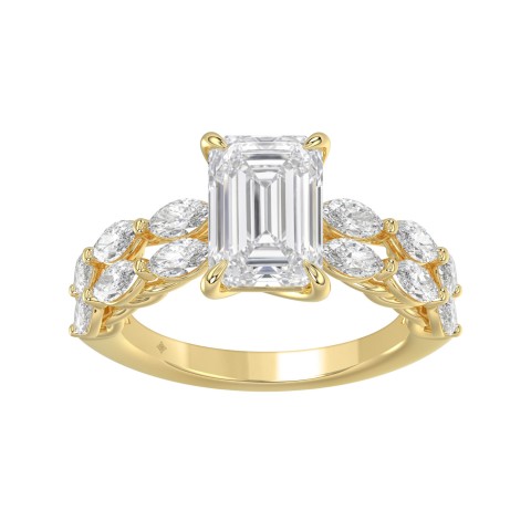 Solid 14K Yellow Gold 4 1/5CT Emerald & Marquise Lab-Grown Diamond Ladies Engagement Ring (Color F-G -Clarity VS1/VS2) Solid 14K Yellow Gold 4 1/5CT Emerald & Marquise Lab-Grown Diamond Ladies Engagement Ring (Color F-G -Clarity VS1/VS2)