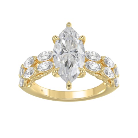 Solid 14K Yellow Gold 4 1/5CT Marquise Lab-Grown Diamond Ladies Engagement Ring (Color F-G -Clarity VS1/VS2) Solid 14K Yellow Gold 4 1/5CT Marquise Lab-Grown Diamond Ladies Engagement Ring (Color F-G -Clarity VS1/VS2)