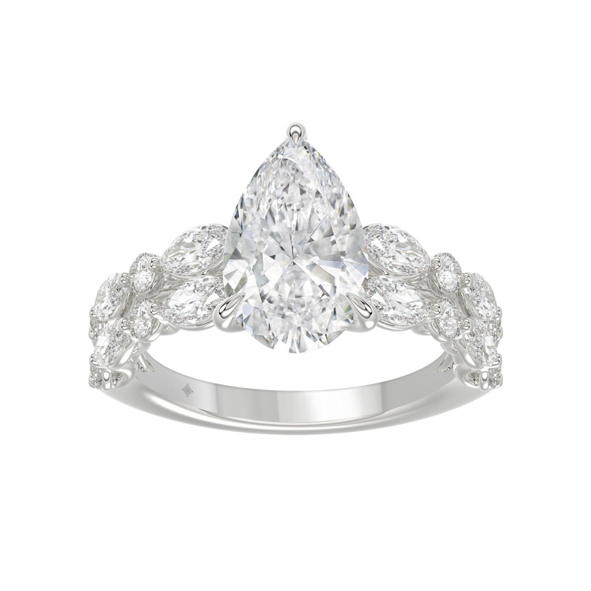 Real 14K White Gold 4 1/3CT Pear, Marquise & Round...