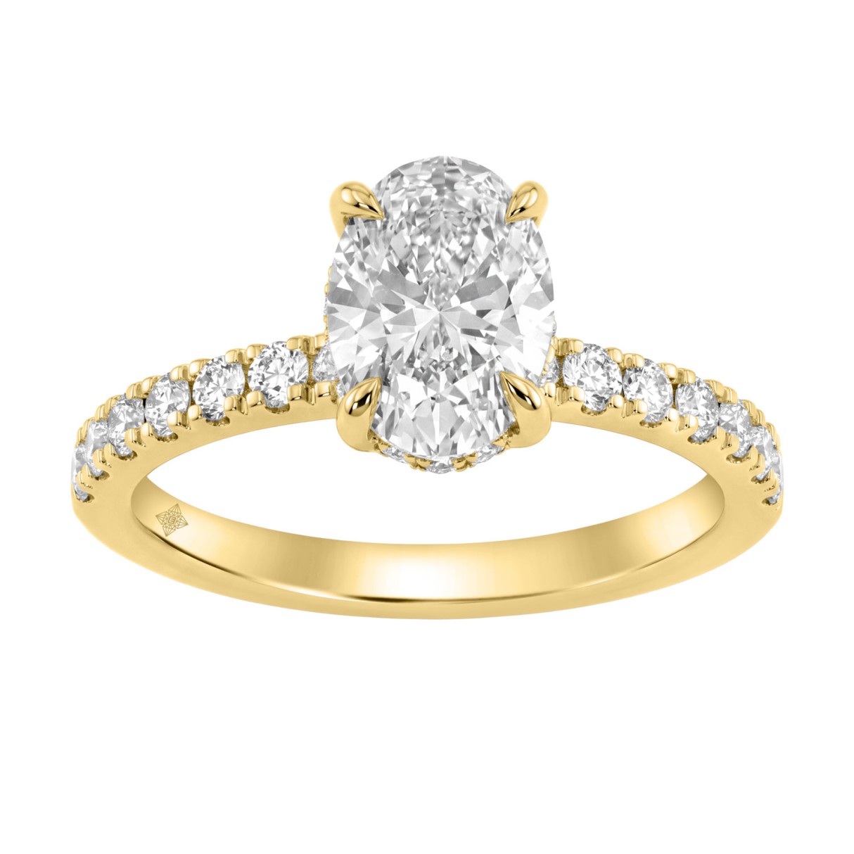 Luxury 14K Yellow Gold 2.00Ct Oval Diamond Engagement Ring With Hidden Halo And Round Diamonds 1 1/2Ct Oval Center Stone (Color F-G -Clarity Vs1/Vs2)