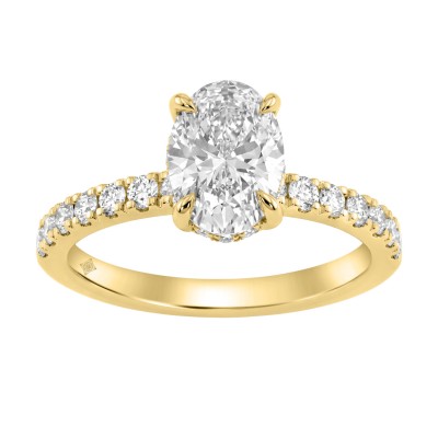 Luxury 14K Yellow Gold 2.00Ct Oval Diamond Engagement Ring With Hidden Halo And Round Diamonds 1 1/2Ct Oval Center Stone (Color F-G -Clarity Vs1/Vs2)