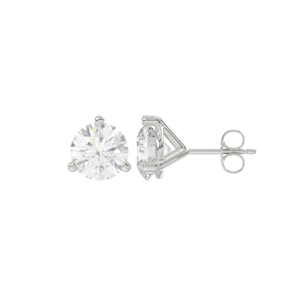 14K White Gold 3.00CT Round Brilliant Diamond Solitaire Stud Earrings for Women Fine Jewelry