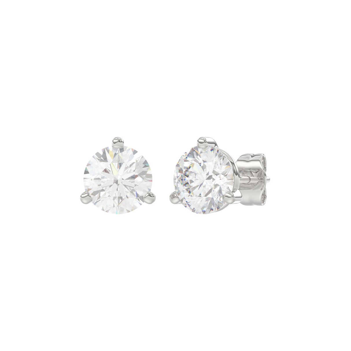 14K White Gold 3.00CT Round Brilliant Diamond Solitaire Stud Earrings for Women Fine Jewelry