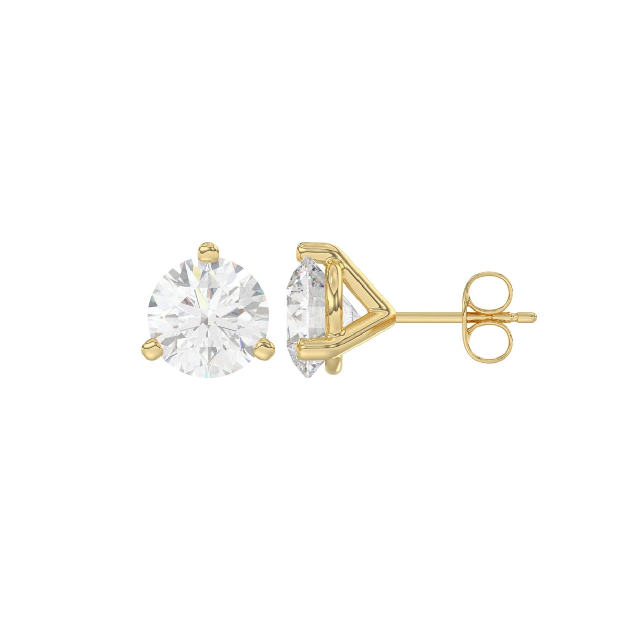 14K Yellow Gold 3.00CT Round Brilliant Diamond Solitaire Stud Earrings for Women Fine Jewelry