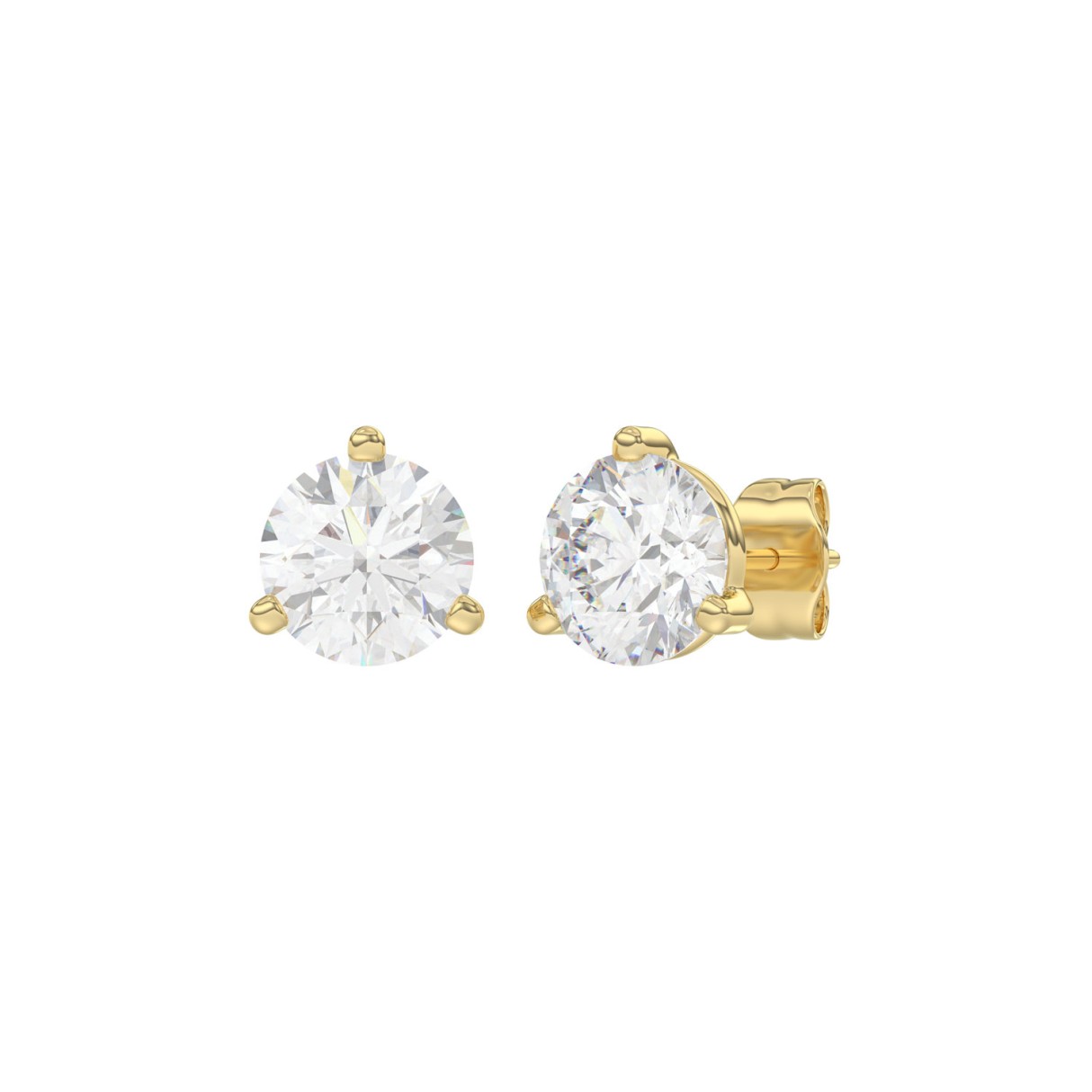 14K Yellow Gold 3.00CT Round Brilliant Diamond Solitaire Stud Earrings for Women Fine Jewelry