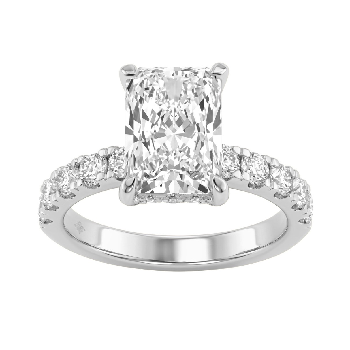Elegant 14K White Gold Ladies Ring With 4.00Ct Round And Radiant Diamonds In A Sparkling Hidden Halo Ring 3.00Ct Radiant Center Stone (Color F-G -Clarity Vs1/Vs2)
