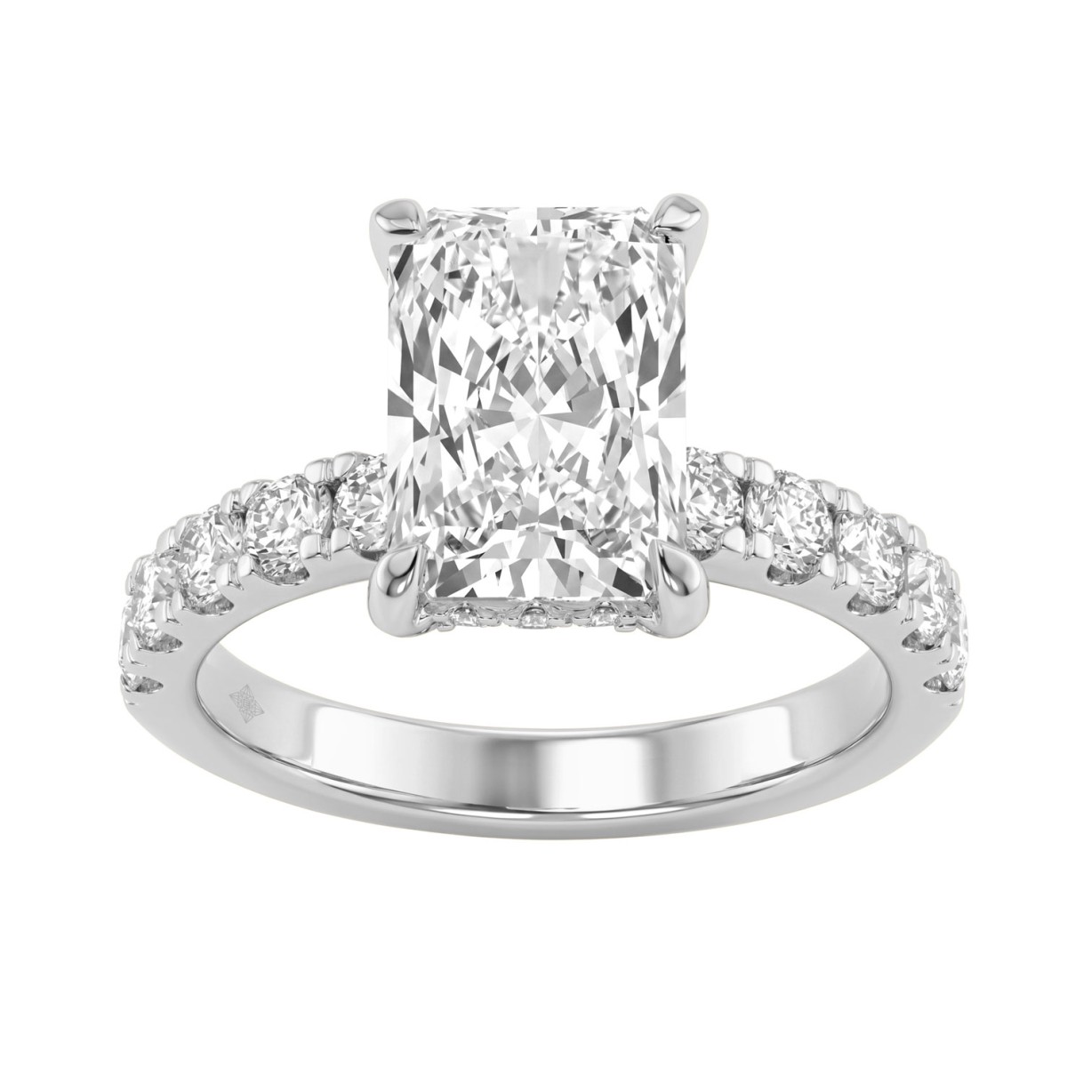 Elegant 14K White Gold Ladies Ring With 4.00Ct Round And Radiant Diamonds In A Sparkling Hidden Halo Ring 3.00Ct Radiant Center Stone (Color F-G -Clarity Vs1/Vs2)