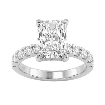 Elegant 14K White Gold Ladies Ring With 4.00Ct Round And Radiant Diamonds In A Sparkling Hidden Halo Ring 3.00Ct Radiant Center Stone (Color F-G -Clarity Vs1/Vs2)