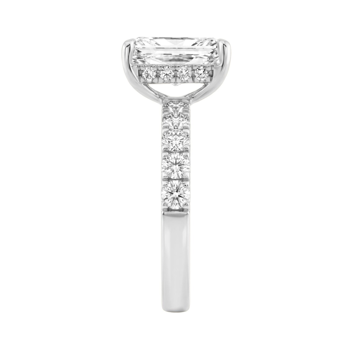 Elegant 14K White Gold Ladies Ring With 4.00Ct Round And Radiant Diamonds In A Sparkling Hidden Halo Ring 3.00Ct Radiant Center Stone (Color F-G -Clarity Vs1/Vs2)