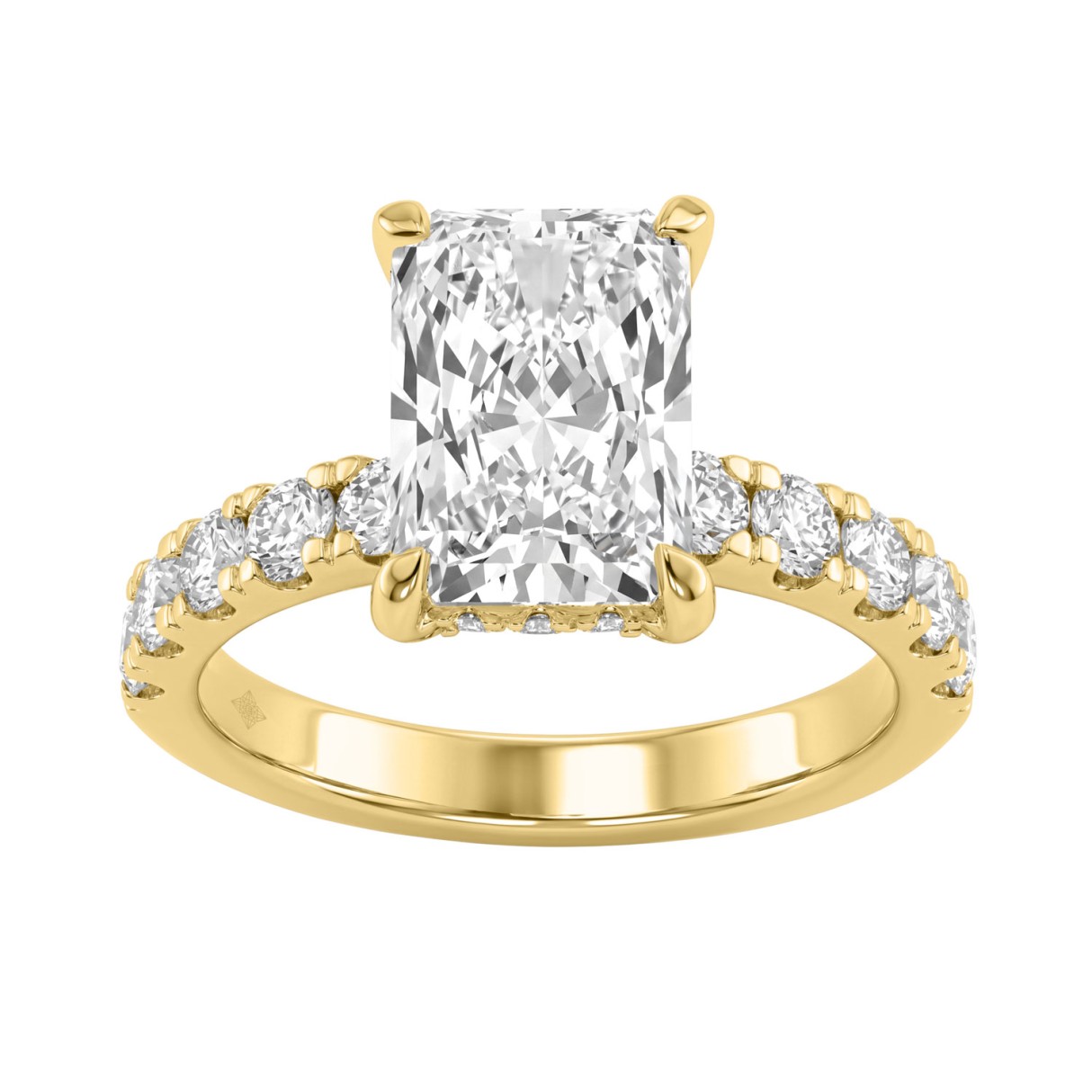 Elegant 14K Yellow Gold Ladies Ring With 4.00Ct Round And Radiant Diamonds In A Sparkling Hidden Halo Ring 3.00Ct Radiant Center Stone (Color F-G -Clarity Vs1/Vs2)