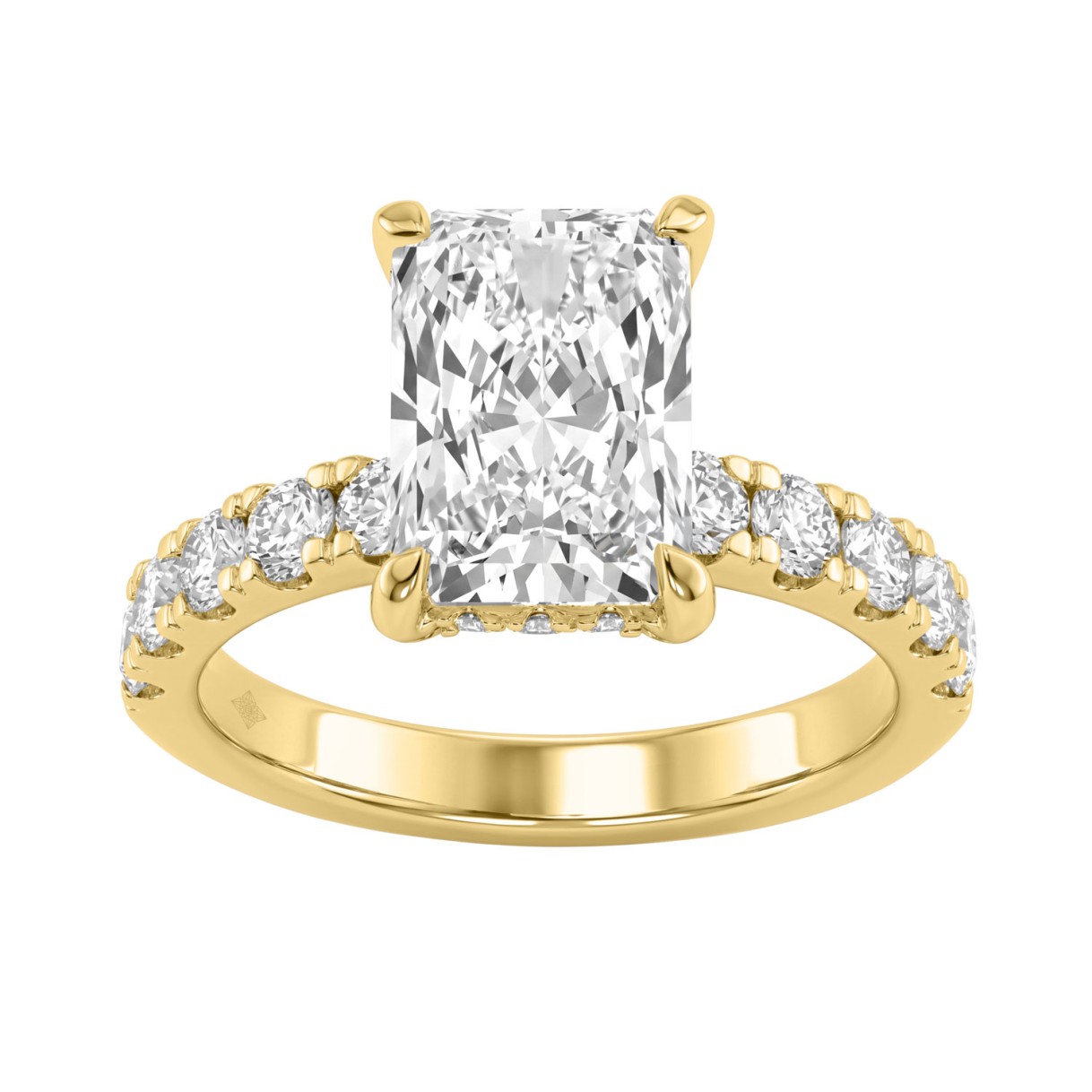 Elegant 14K Yellow Gold Ladies Ring With 4.00Ct Round And Radiant Diamonds In A Sparkling Hidden Halo Ring 3.00Ct Radiant Center Stone (Color F-G -Clarity Vs1/Vs2)