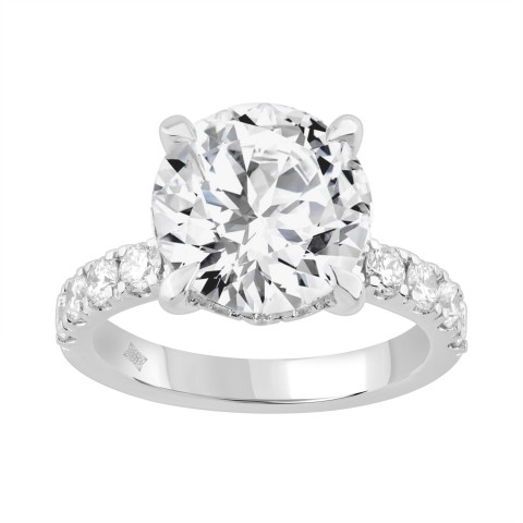 Elegant 14K White Gold Ladies Ring With 6.00Ct Round Diamonds In A Sparkling Hidden Halo Ring 5.00Ct Round Center Stone (Color F-G -Clarity Vs1/Vs2)