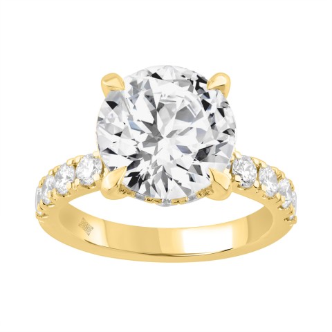 Elegant 14K Yellow Gold Ladies Ring With 6.00Ct Round Diamonds In A Sparkling Hidden Halo Ring 5.00Ct Round Center Stone (Color F-G -Clarity Vs1/Vs2)