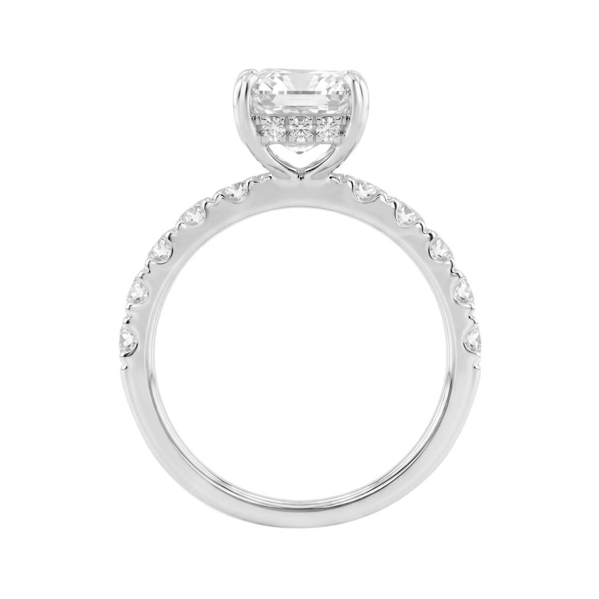 Elegant 14K White Gold Ladies Ring Featuring 5.00Ct Round And Emerald Cut Diamonds Crafted For Timeless Brilliance And Luxury.4.00Ct Emerald Center Stone (Color F-G -Clarity Vs1/Vs2)