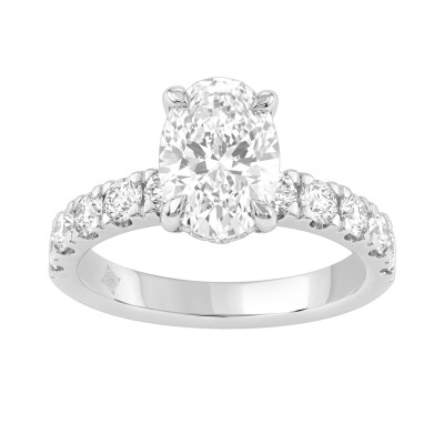 Luxury 14K White Gold 3.00Ct Oval Cut Diamond Ladies Hidden Halo Ring With Round Diamonds 2.00Ct Oval Center Stone (Color F-G -Clarity Vs1/Vs2)