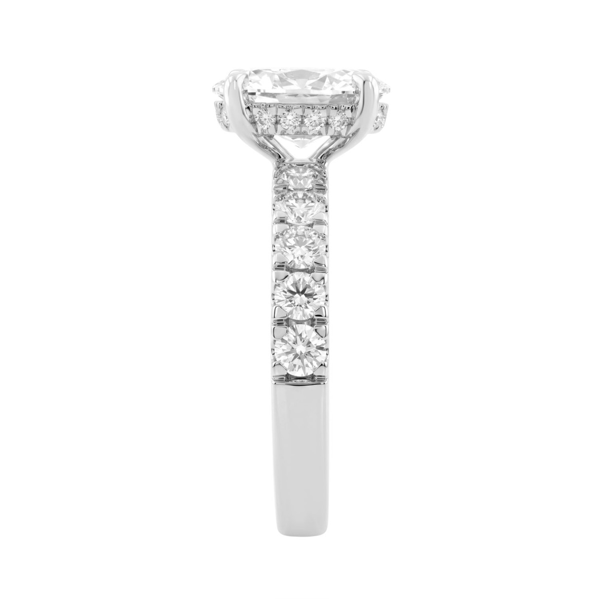 Luxury 14K White Gold 3.00Ct Oval Cut Diamond Ladies Hidden Halo Ring With Round Diamonds 2.00Ct Oval Center Stone (Color F-G -Clarity Vs1/Vs2)