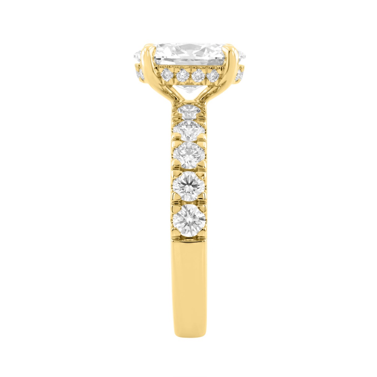 Luxury 14K Yellow Gold 3.00Ct Oval Cut Diamond Ladies Hidden Halo Ring With Round Diamonds 2.00Ct Oval Center Stone (Color F-G -Clarity Vs1/Vs2)