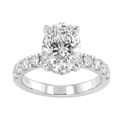 Luxury 14K White Gold 4.00Ct Oval Cut Diamond Ladies Hidden Halo Ring With Round Diamonds 3.00Ct Oval Center Stone (Color F-G -Clarity Vs1/Vs2)