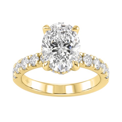 Luxury 14K Yellow Gold 4.00Ct Oval Cut Diamond Ladies Hidden Halo Ring With Round Diamonds 3.00Ct Oval Center Stone (Color F-G -Clarity Vs1/Vs2)