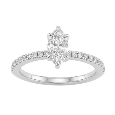 Elegant 14K White Gold 1.00Ct Marquise Cut Diamond Ladies Hidden Halo Ring With Round Diamonds 3/4Ct Marquise Center Stone (Color F-G -Clarity Vs1/Vs2)
