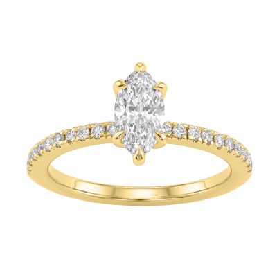 Elegant 14K Yellow Gold 1.00Ct Marquise Cut Diamond Ladies Hidden Halo Ring With Round Diamonds 3/4Ct Marquise Center Stone (Color F-G -Clarity Vs1/Vs2)
