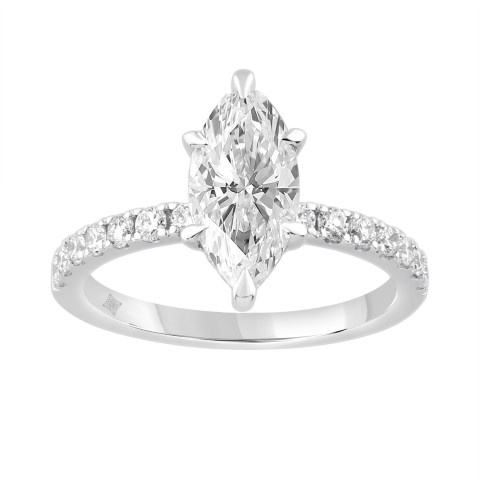 Elegant 14K White Gold 2.00Ct Marquise Cut Diamond Ladies Hidden Halo Ring With Round Diamonds 1 1/2Ct Marquise Center Stone (Color F-G -Clarity Vs1/Vs2)