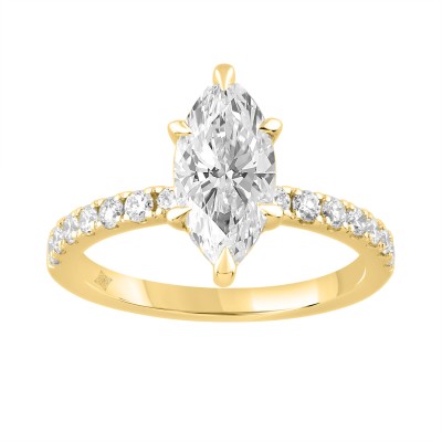 Elegant 14K Yellow Gold 2.00Ct Marquise Cut Diamond Ladies Hidden Halo Ring With Round Diamonds 1 1/2Ct Marquise Center Stone (Color F-G -Clarity Vs1/Vs2)