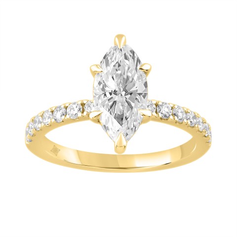 Elegant 14K Yellow Gold 2.00Ct Marquise Cut Diamond Ladies Hidden Halo Ring With Round Diamonds 1 1/2Ct Marquise Center Stone (Color F-G -Clarity Vs1/Vs2)