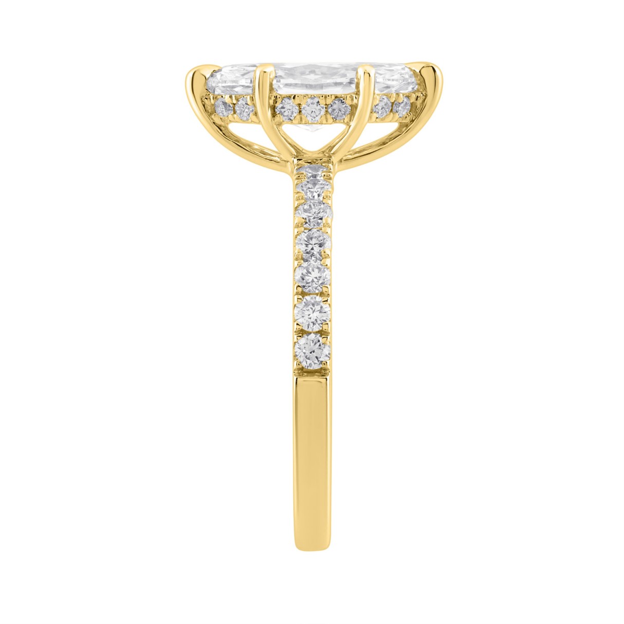 Elegant 14K Yellow Gold 2.00Ct Marquise Cut Diamond Ladies Hidden Halo Ring With Round Diamonds 1 1/2Ct Marquise Center Stone (Color F-G -Clarity Vs1/Vs2)
