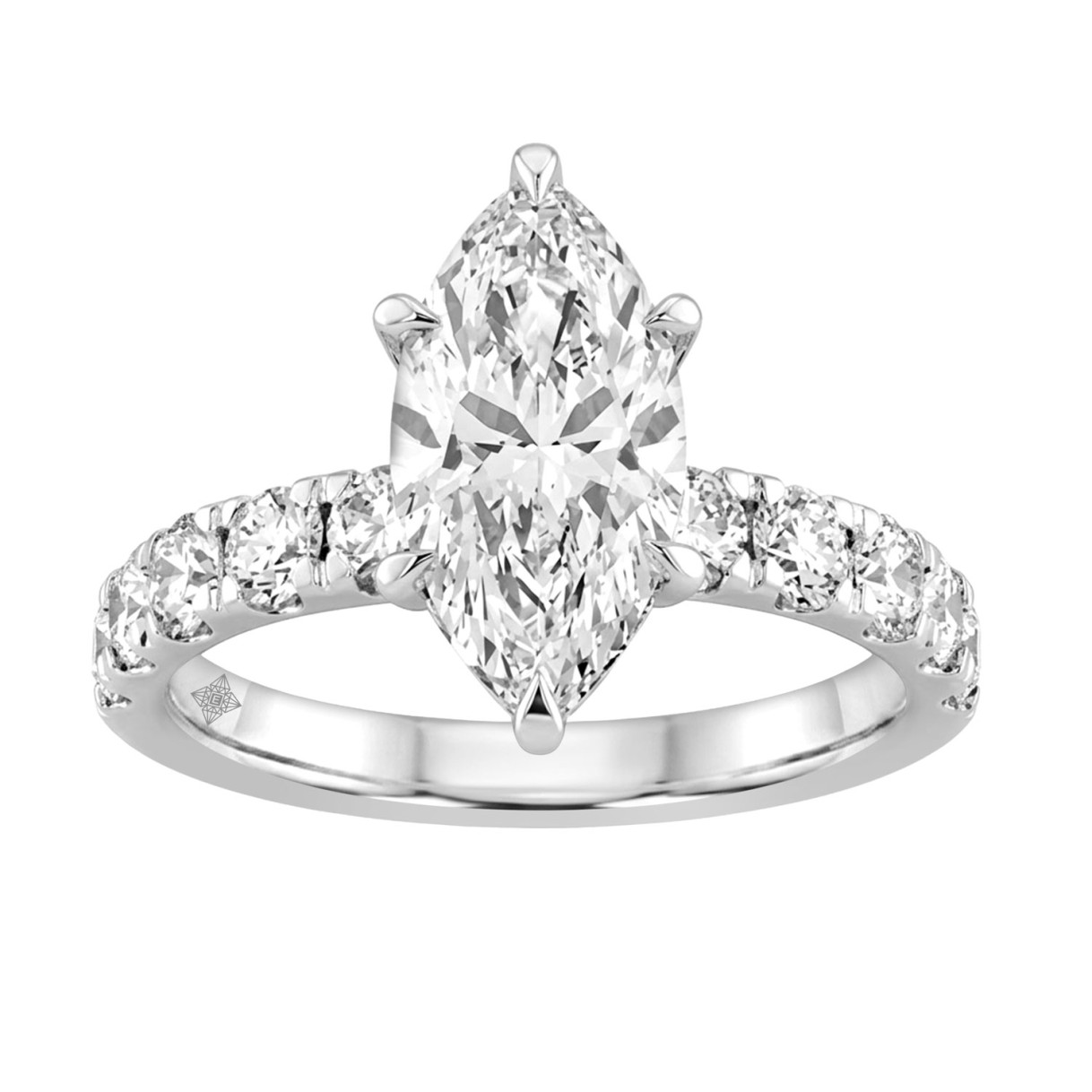 Elegant 14K White Gold 3.00Ct Marquise Cut Diamond Ladies Hidden Halo Ring With Round Diamonds 2.00Ct Marquise Center Stone (Color F-G -Clarity Vs1/Vs2)