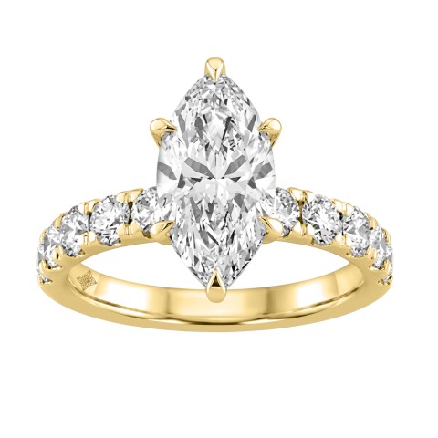 Elegant 14K Yellow Gold 3.00Ct Marquise Cut Diamond Ladies Hidden Halo Ring With Round Diamonds 2.00Ct Marquise Center Stone (Color F-G -Clarity Vs1/Vs2)
