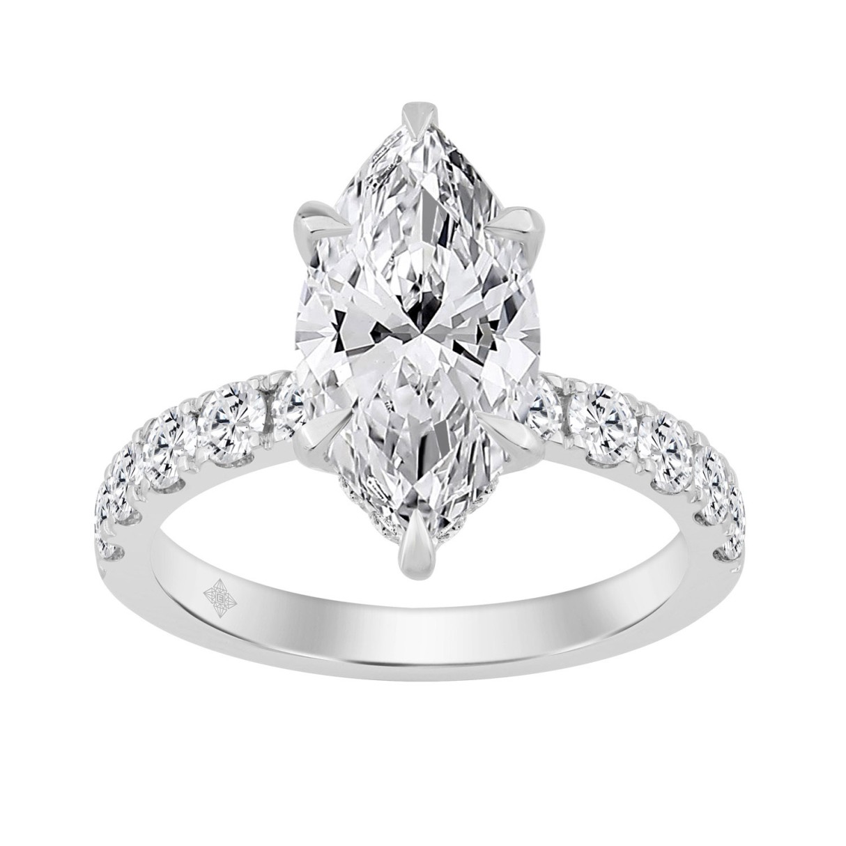 Elegant 14K White Gold 4.00Ct Marquise Cut Diamond Ladies Hidden Halo Ring With Round Diamonds 3.00Ct Marquise Center Stone (Color F-G -Clarity Vs1/Vs2)