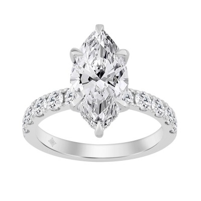 Elegant 14K White Gold 4.00Ct Marquise Cut Diamond Ladies Hidden Halo Ring With Round Diamonds 3.00Ct Marquise Center Stone (Color F-G -Clarity Vs1/Vs2)