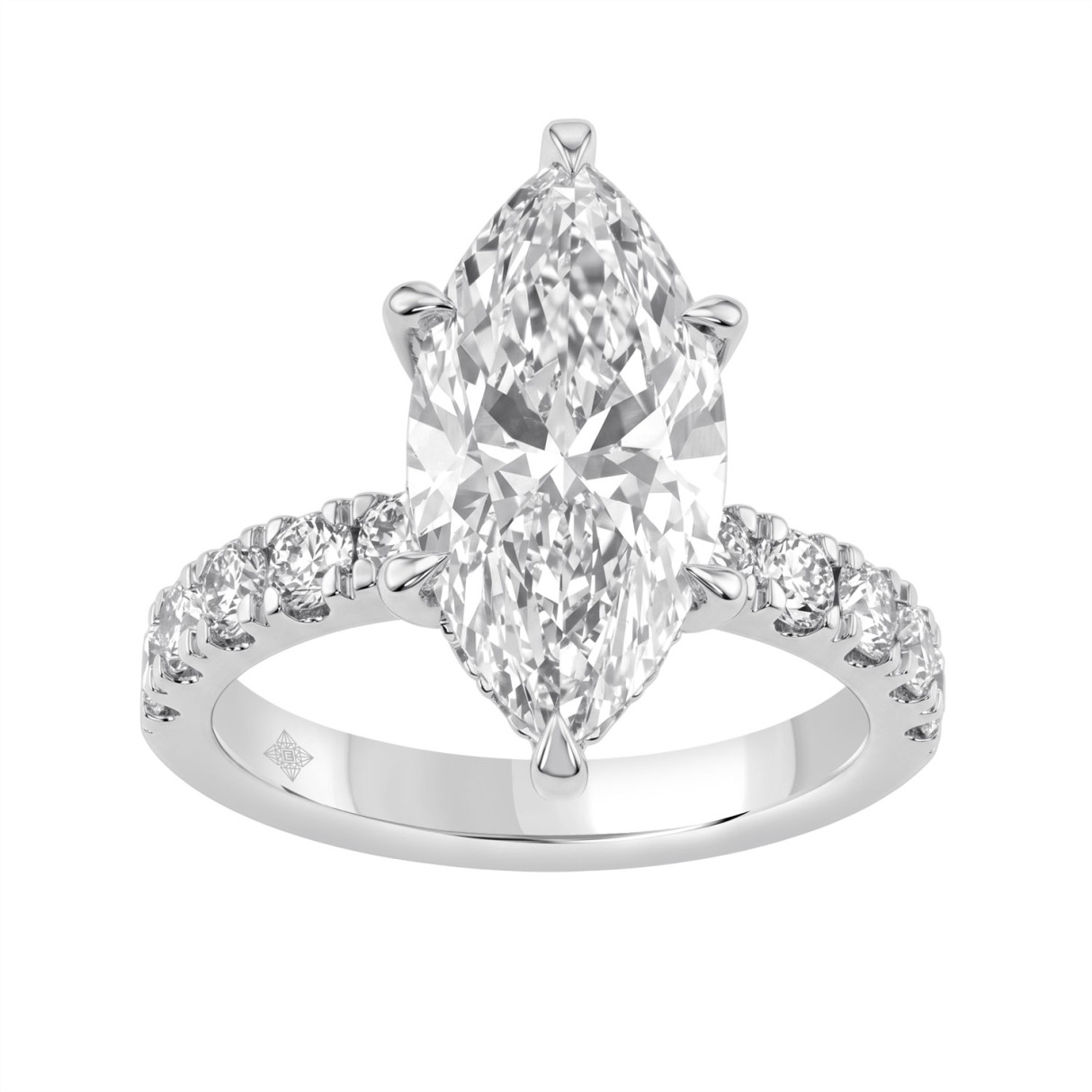 Elegant 14K White Gold 5.00Ct Marquise Cut Diamond Ladies Hidden Halo Ring With Round Diamonds 4.00Ct Marquise Center Stone (Color F-G -Clarity Vs1/Vs2)
