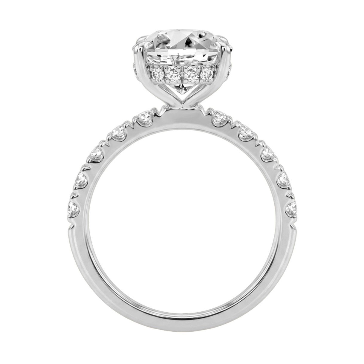Stunning 14K White Gold Hidden Halo Ring Featuring 6.00Ct Round And Oval Diamonds Crafted For Brilliance And Elegance 5.00Ct Oval Center Stone (Color F-G -Clarity Vs1/Vs2)