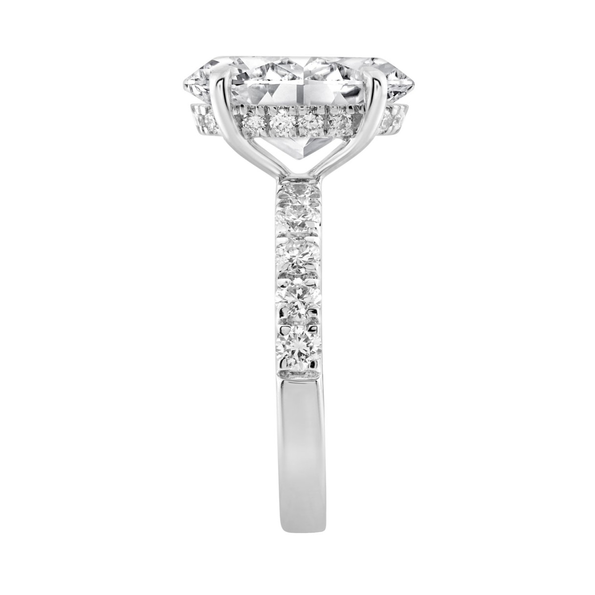 Stunning 14K White Gold Hidden Halo Ring Featuring 6.00Ct Round And Oval Diamonds Crafted For Brilliance And Elegance 5.00Ct Oval Center Stone (Color F-G -Clarity Vs1/Vs2)