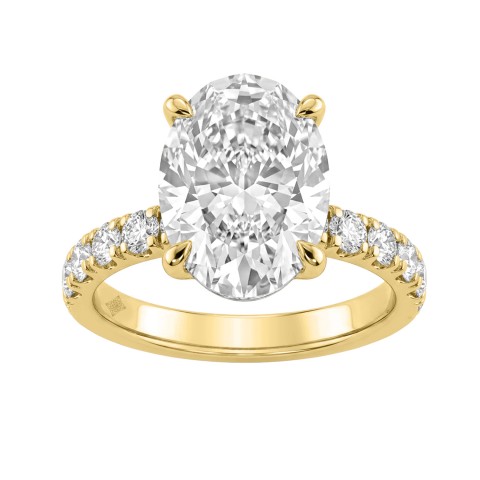 Stunning 14K Yellow Gold Hidden Halo Ring Featuring 6.00Ct Round And Oval Diamonds Crafted For Extraordinary Brilliance And Elegance 5.00Ct Oval Center Stone (Color F-G -Clarity Vs1/Vs2)