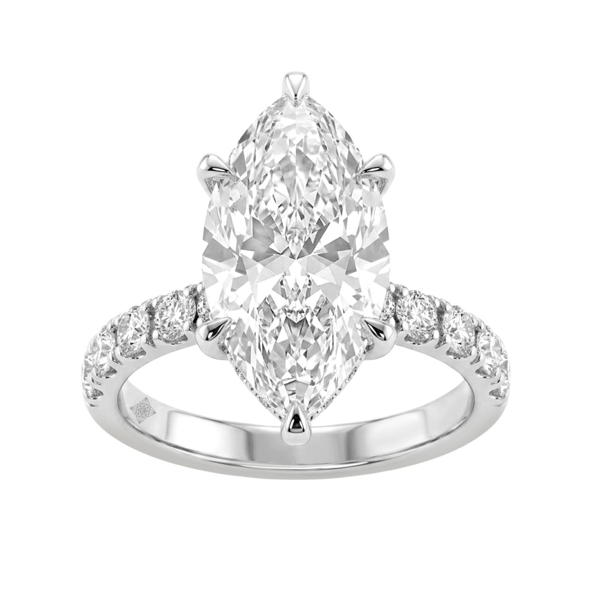 Elegant 14K White Gold 6.00Ct Marquise Cut Diamond Ladies Hidden Halo Ring With Round Diamonds 5.00Ct Marquise Center Stone (Color F-G -Clarity Vs1/Vs2)