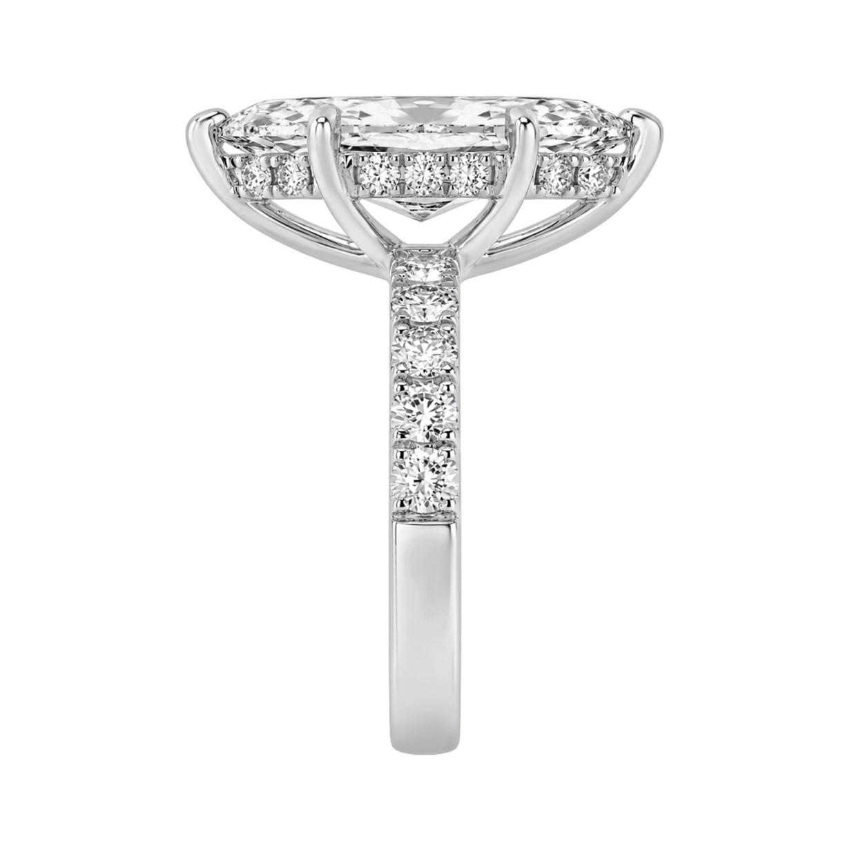 Elegant 14K White Gold 6.00Ct Marquise Cut Diamond Ladies Hidden Halo Ring With Round Diamonds 5.00Ct Marquise Center Stone (Color F-G -Clarity Vs1/Vs2)