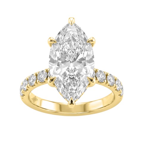 Elegant 14K Yellow Gold 6.00Ct Marquise Cut Diamond Ladies Hidden Halo Ring With Round Diamonds 5.00Ct Marquise Center Stone (Color F-G -Clarity Vs1/Vs2)