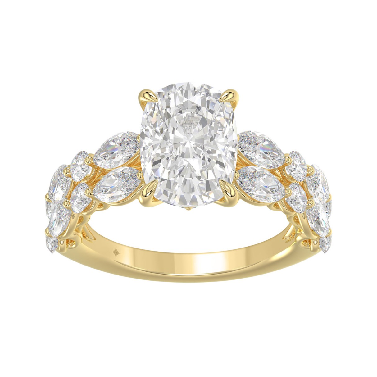 Real 14K Yellow Gold 5 5/8CT Cushion, Marquise & R...