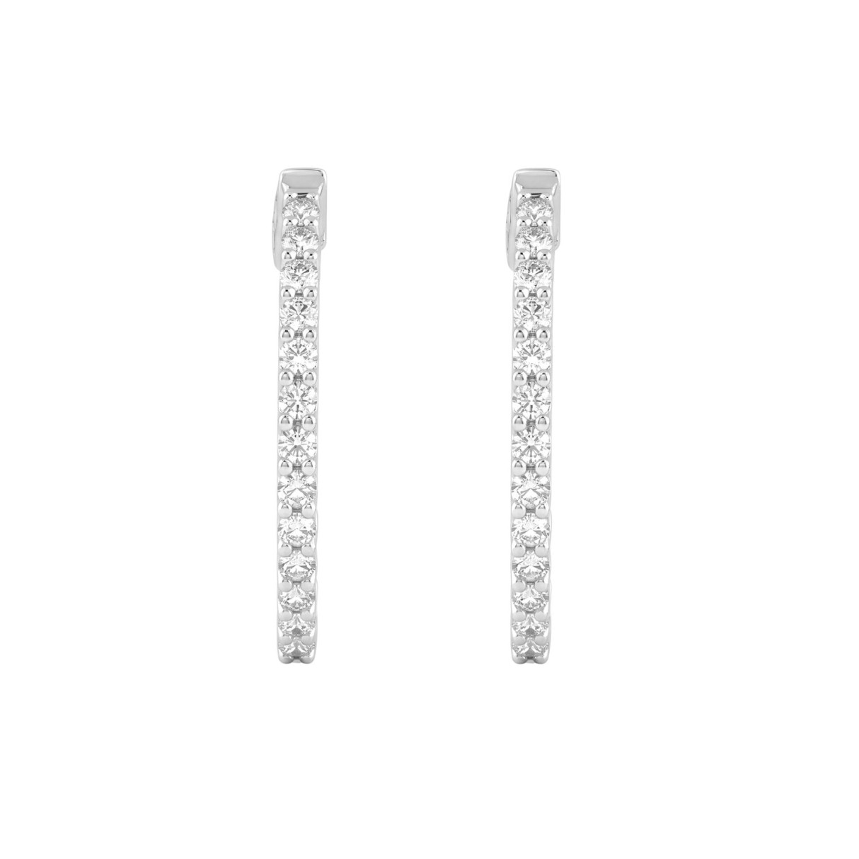 14K White Gold 1.00CT Round Diamond Hoop Earrings ...