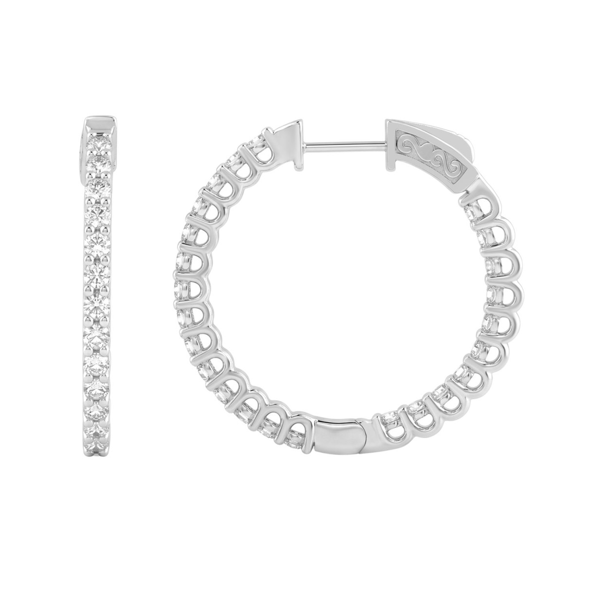 14K White Gold 1.00CT Round Diamond Hoop Earrings For Women Classic Diamond Hoop Earrings