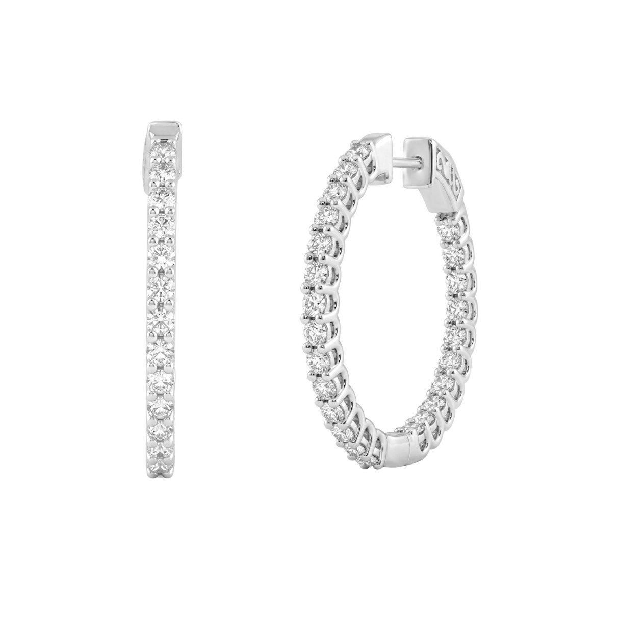 14K White Gold 1.00CT Round Diamond Hoop Earrings For Women Classic Diamond Hoop Earrings