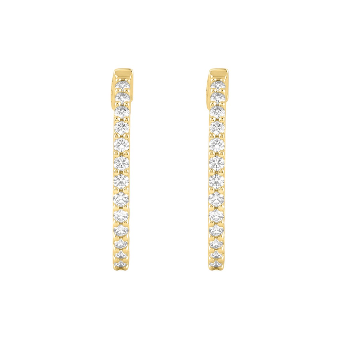 14K Yellow Gold 1.00CT Round Diamond Hoop Earrings...