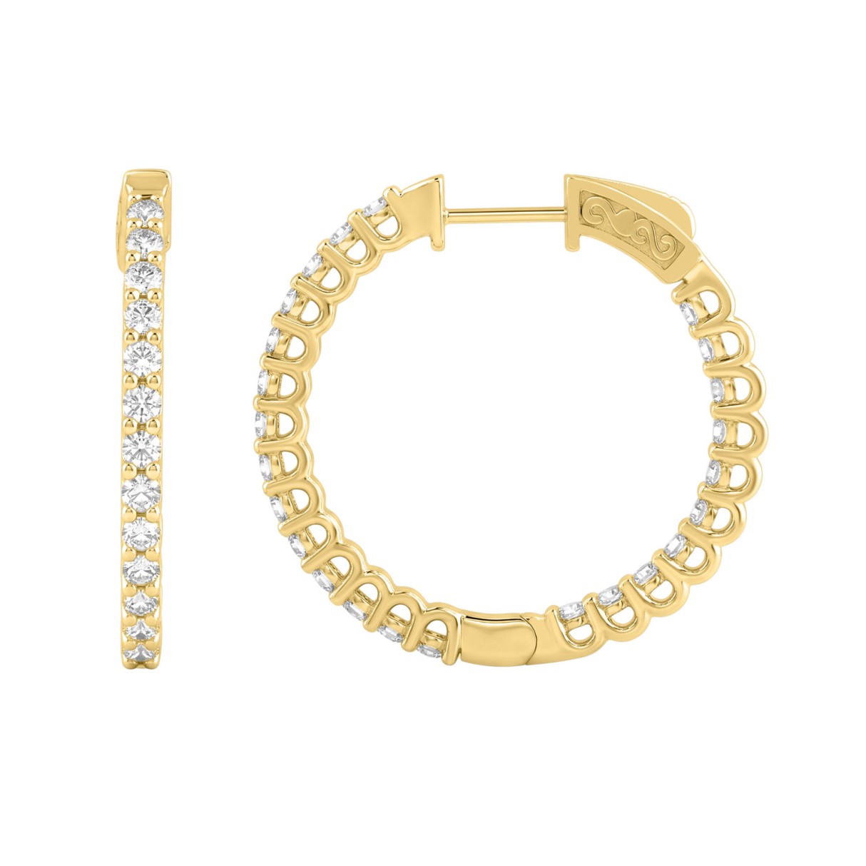 14K Yellow Gold 1.00CT Round Diamond Hoop Earrings For Women Classic Diamond Hoop Earrings