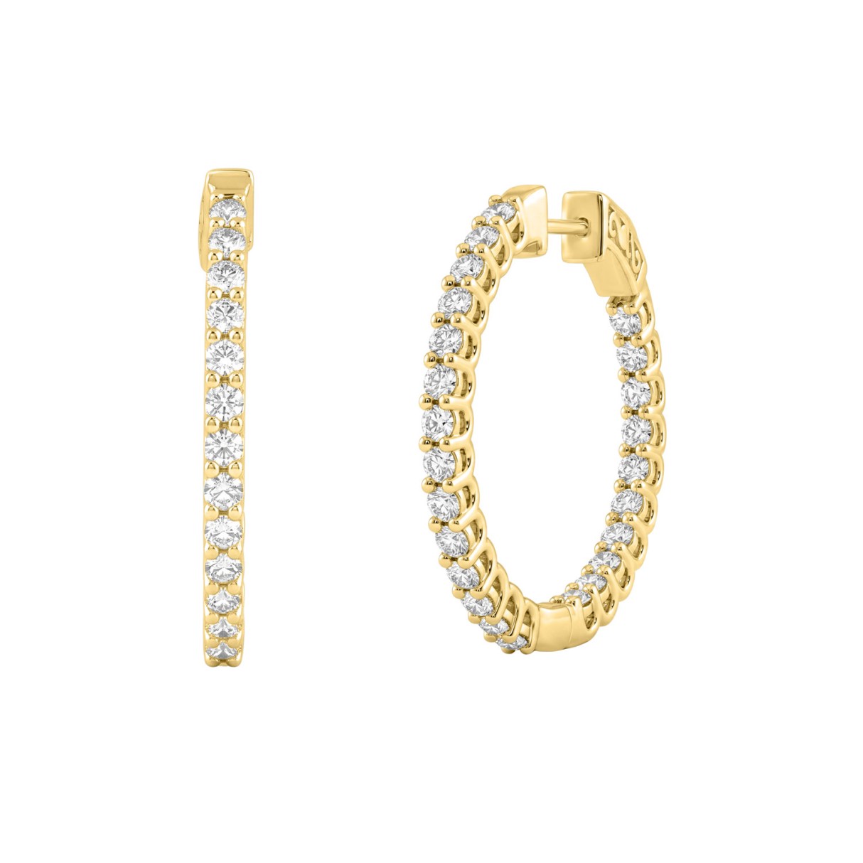 14K Yellow Gold 1.00CT Round Diamond Hoop Earrings For Women Classic Diamond Hoop Earrings