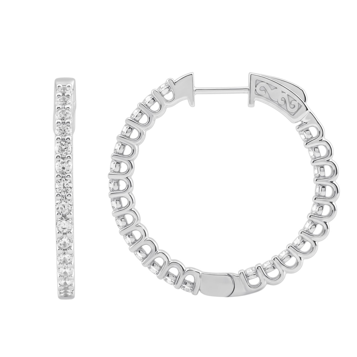 14K White Gold 2.00CT Round Diamond Hoop Earrings For Women Classic Diamond Hoop Earrings